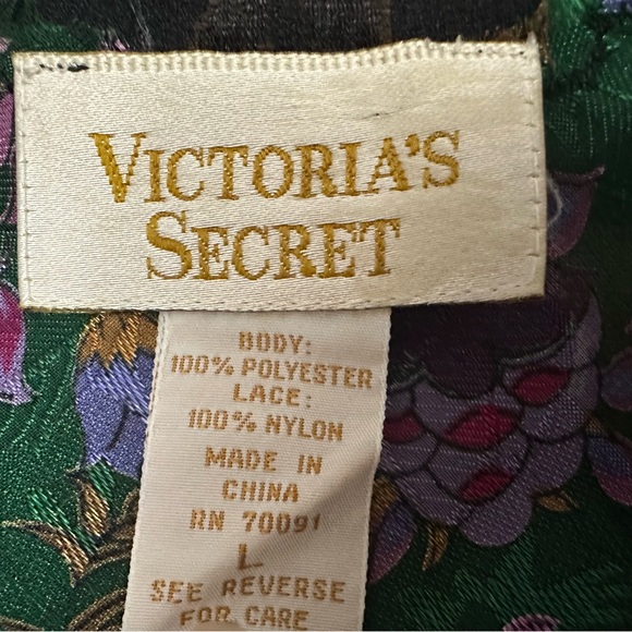 VTG 1980s Victoria’s Secret Gold label green floral lace nightgown. Sz.L - Picture 6 of 6